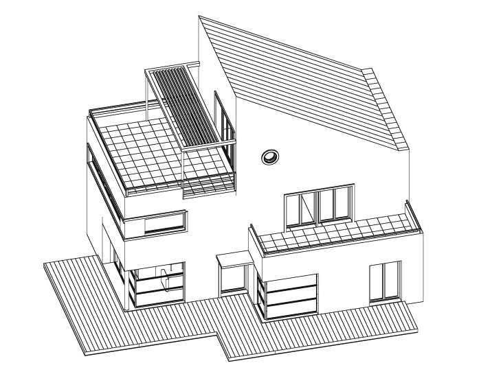 Maison individuelle architecte: vue axonométrique Noir et blanc