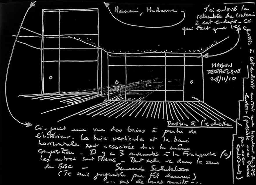 Maison Architecte Ile de France : croquis montrant les baies du séjour