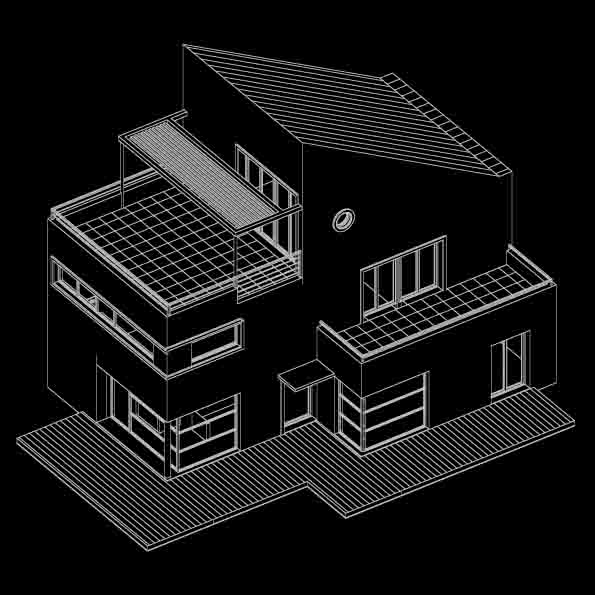 Maison individuelle architecte: Axonométrie, vue sud-ouest