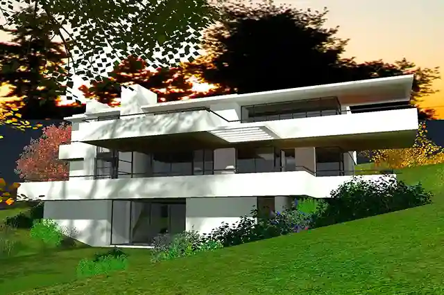 Villa contemporaine, vue 3 D avant droit