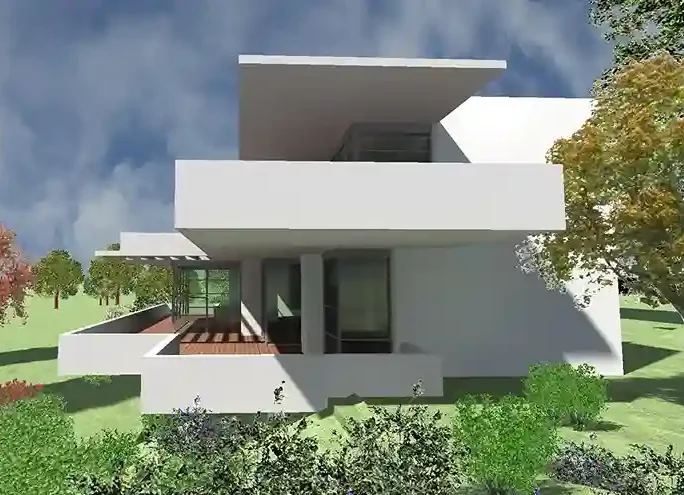 Villa contemporaine, vue 3 D latérale droite